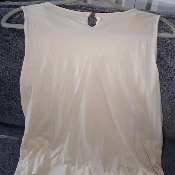 LOFT Ivory Sleeveless Dressy Blouse with Jeweled Collar ~ Pleated Front, Size M - Picture 2 of 5